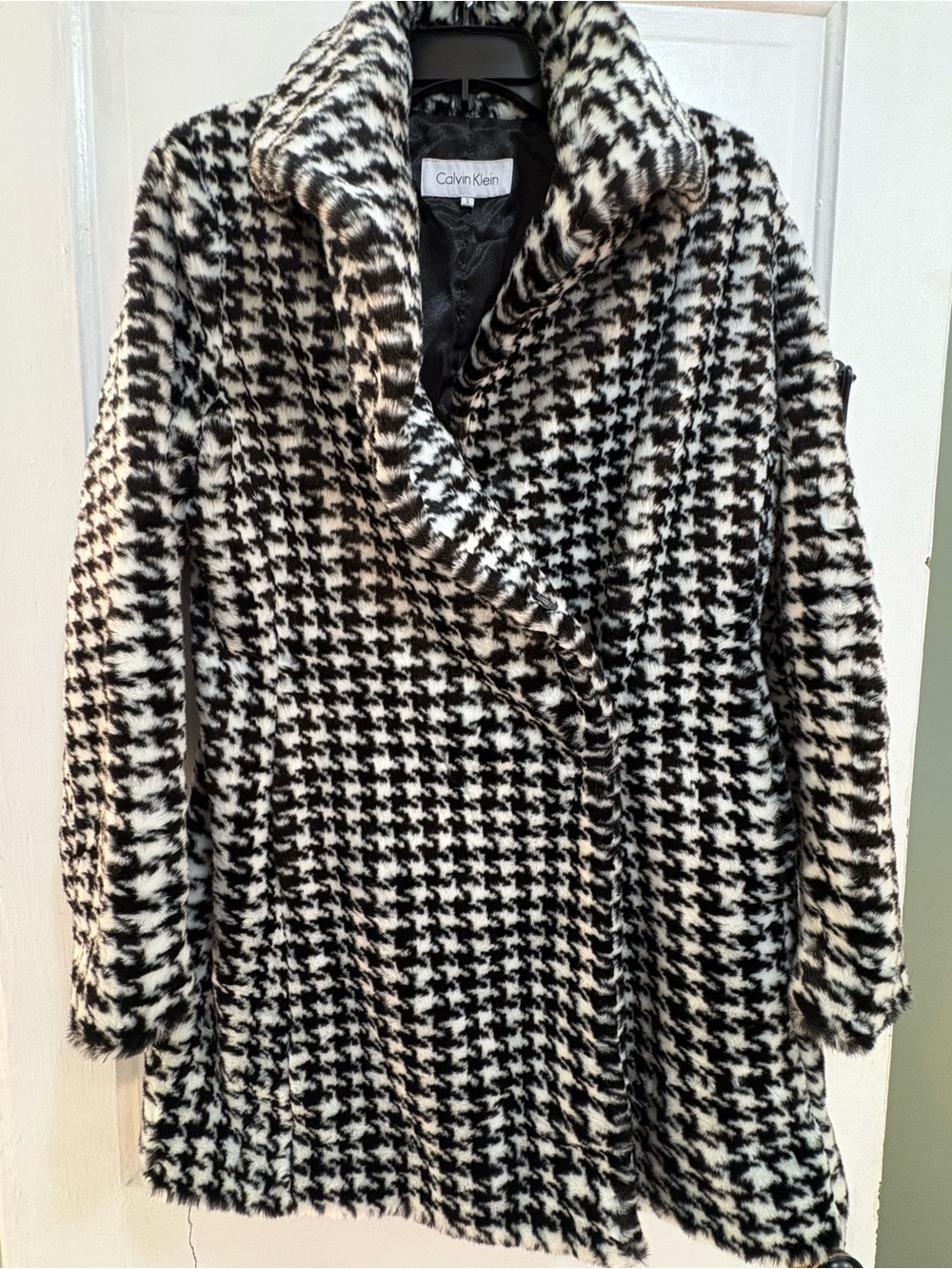 Calvin Klein Black & White Houndstooth Pea Coat